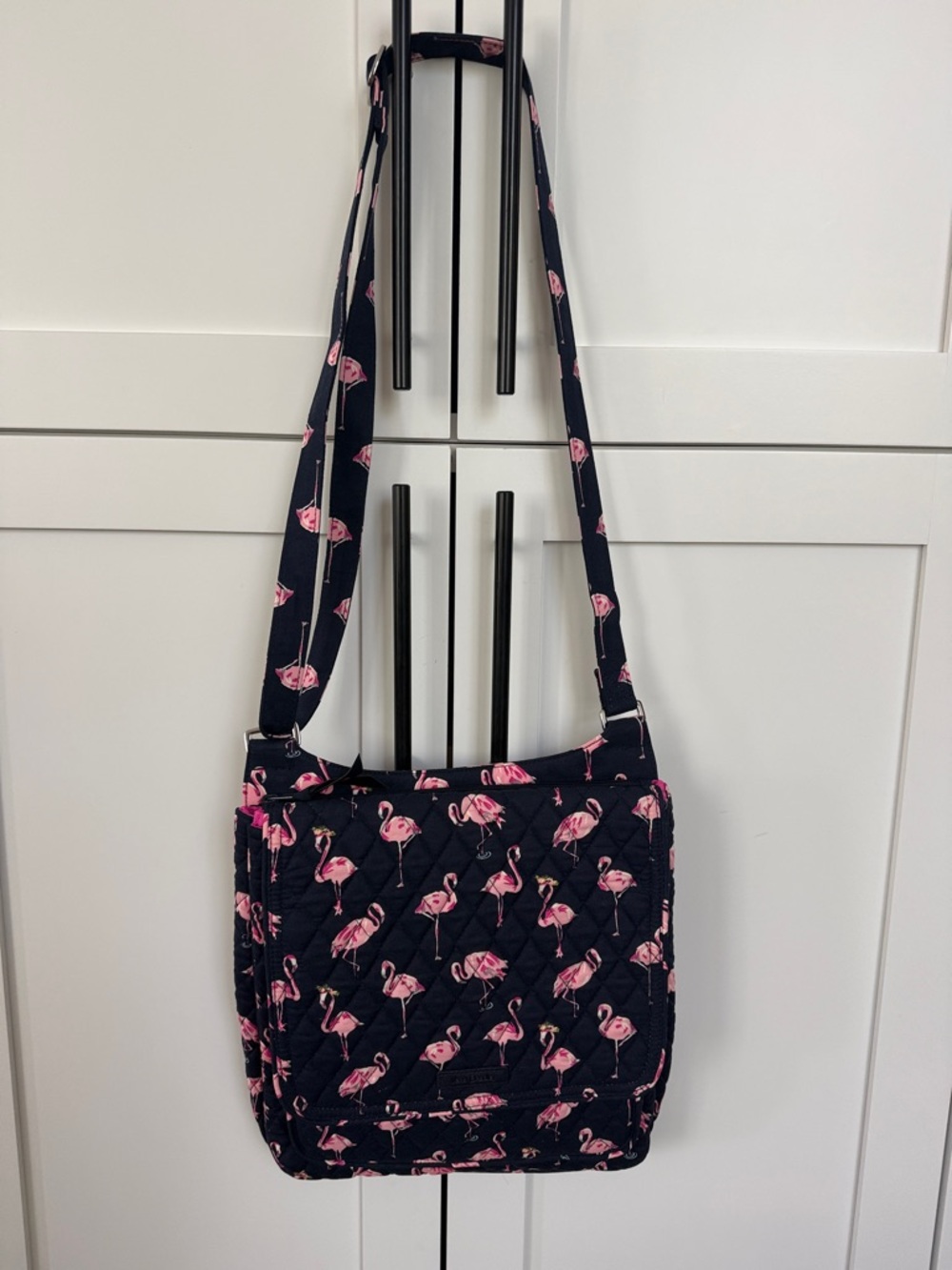 Vera Bradley Navy Crossbody Mail Bag with Pink Flamingo Print